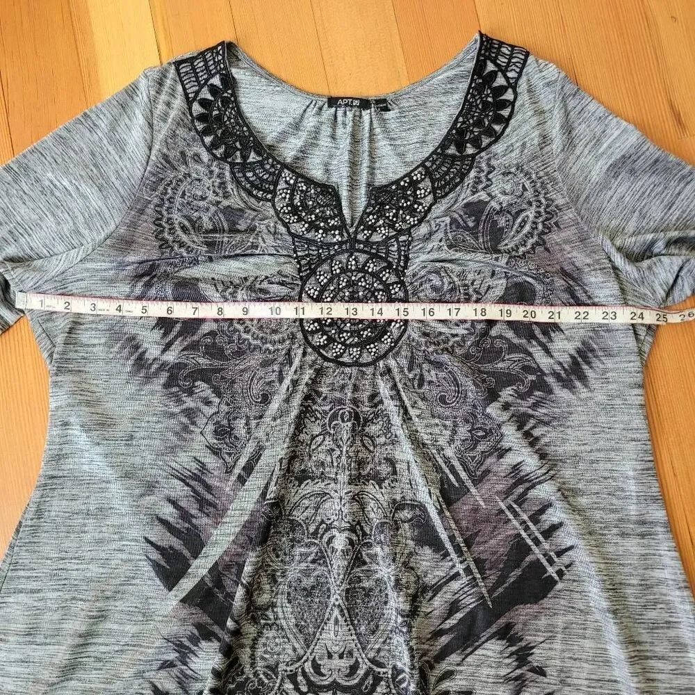 Vintage y2k apt 9 grey graphic top bedazzled grunge rocker punk - Picture 11 of 13